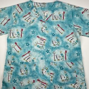 UA Scrubs Womens S Top Blue Dental Dentist Teeth